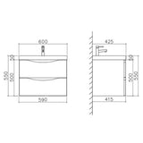 Astini Naples Smile White Wall Hung 600mm Two Drawer Vanity Unit