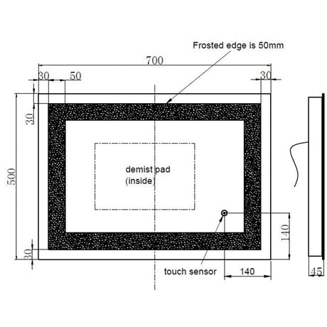 Astini Niamh Touch Mirror with LED & Demist 700x500mm