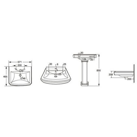 Astini Tenby Traditional Basin & Pedestal with 2 Tap Holes