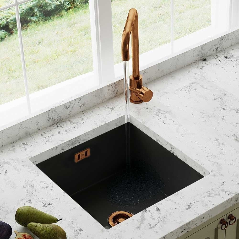Astini Hampton 100 1.0 Bowl Matt Black Ceramic Undermount Kitchen Sink with Waste
