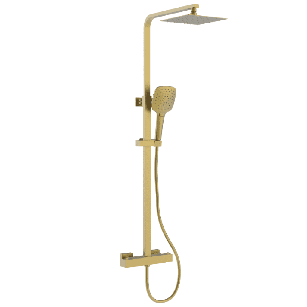 Astini Menai Brushed Brass Square Thermostatic Overhead Shower Kit