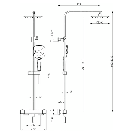 Astini Menai Brushed Brass Square Thermostatic Overhead Shower Kit