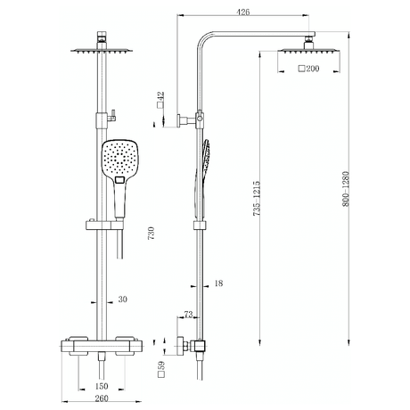 Astini Menai Gunmetal Square Thermostatic Overhead Shower Kit