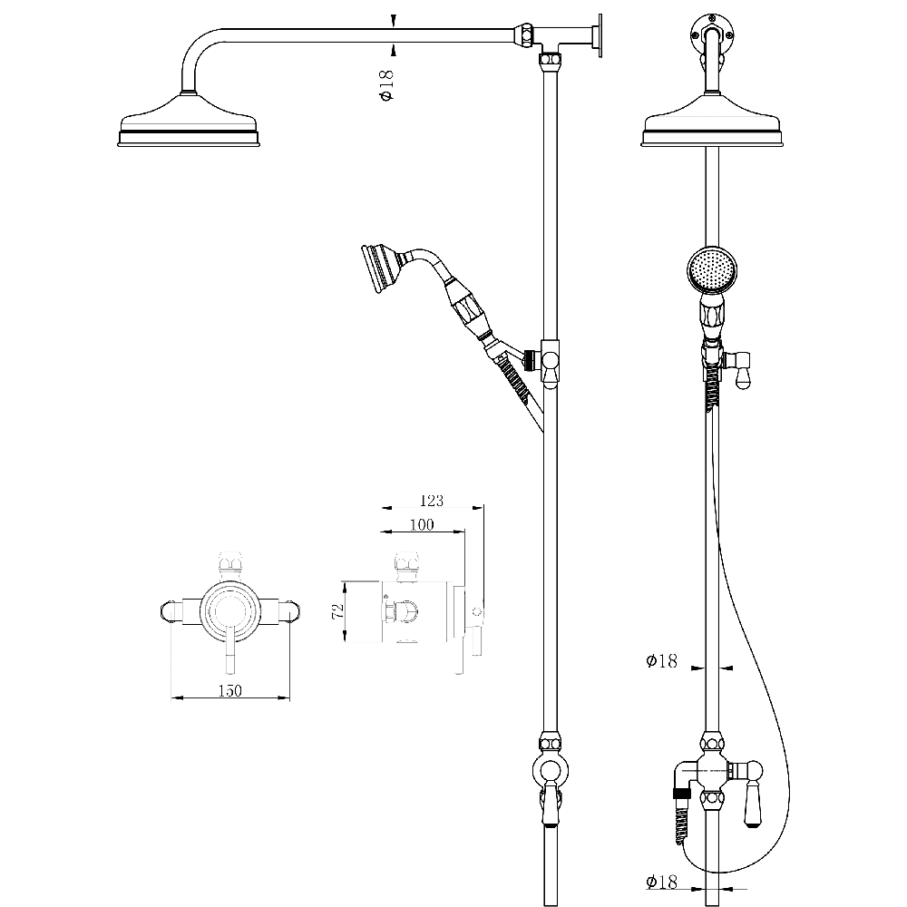 Astini Beaumaris Chrome Exposed Valve Traditional Overhead Shower Rail Kit