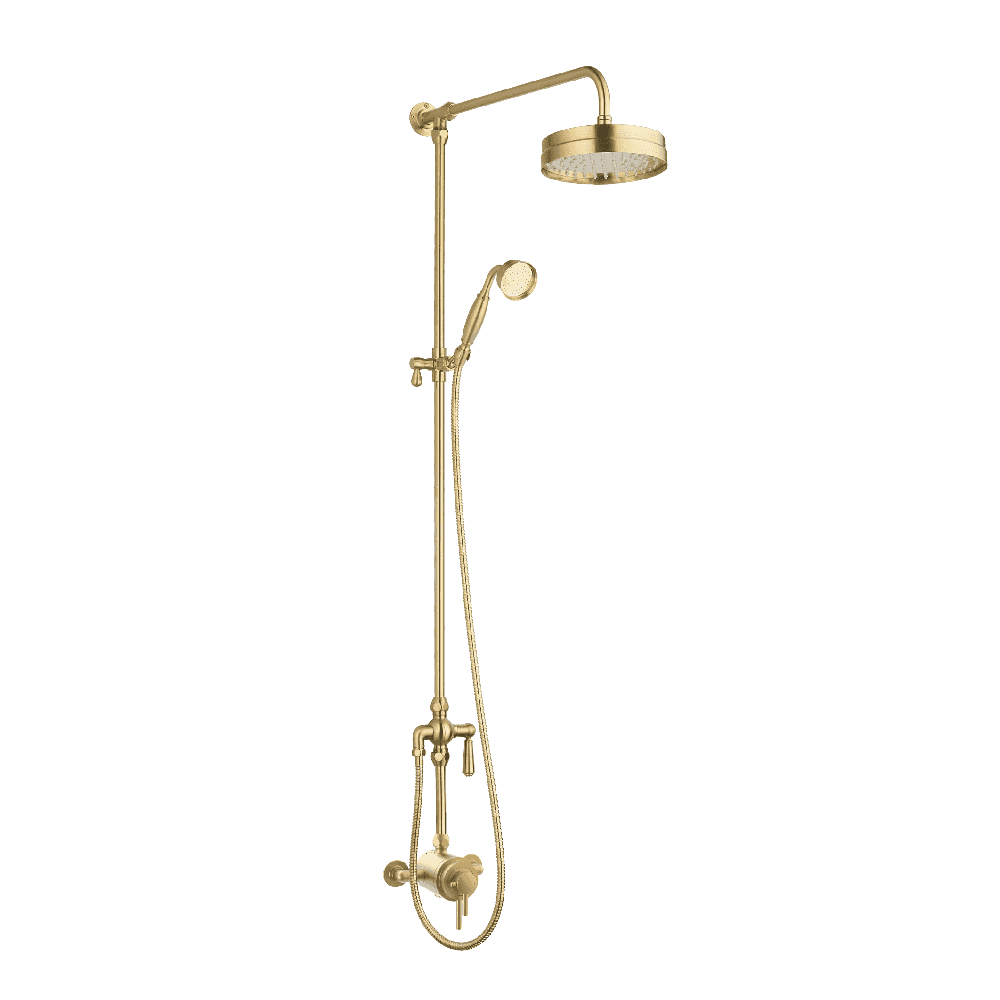 Astini Beaumaris Brushed Brass Exposed Valve Traditional Overhead Shower Rail Kit