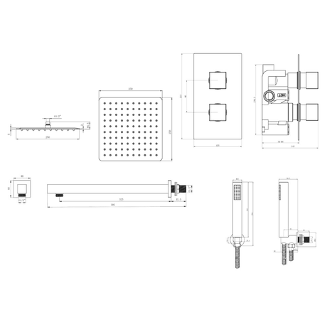 Astini Brushed Brass Square Concealed Thermostatic 2 Handle 2 Way Shower Valve Kit