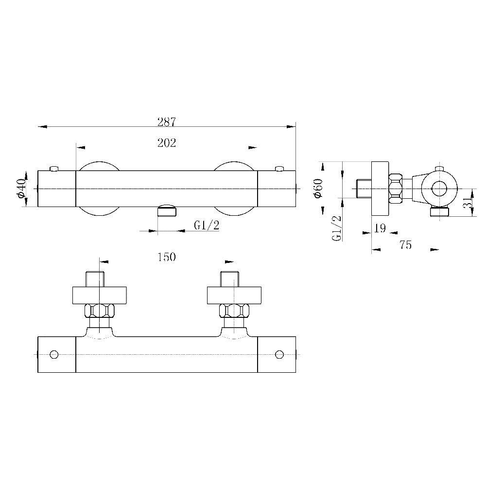 Astini Orca Black Round Thermostatic Bar Valve