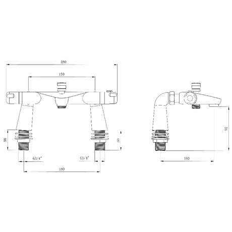 Astini Chrome Low Pressure High Flow Thermostatic Bath Filler with Bath Legs