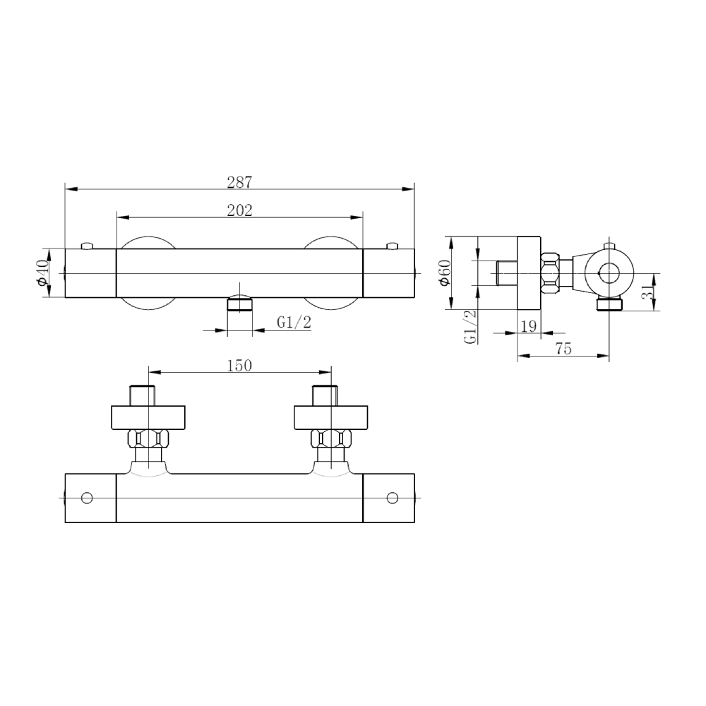 Astini Brushed Brass Round Thermostatic Bar Valve