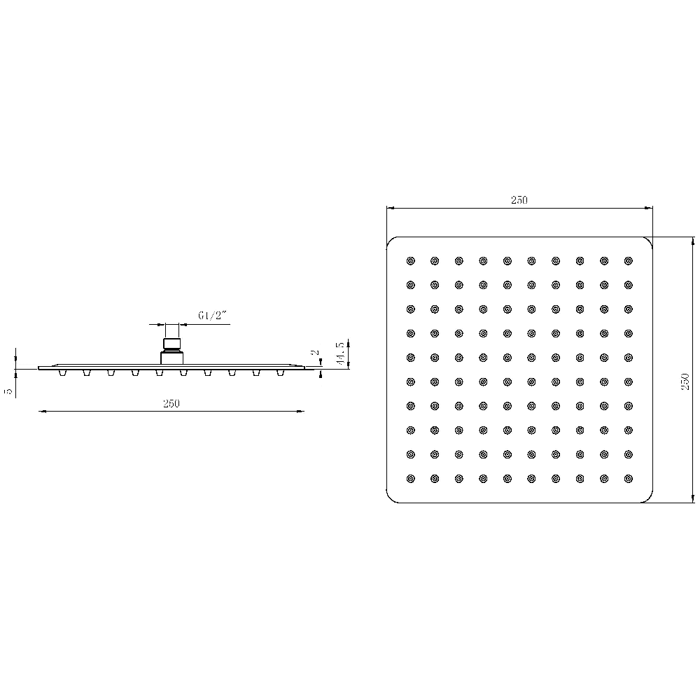 Astini Brushed Brass 250 Square Overhead Shower
