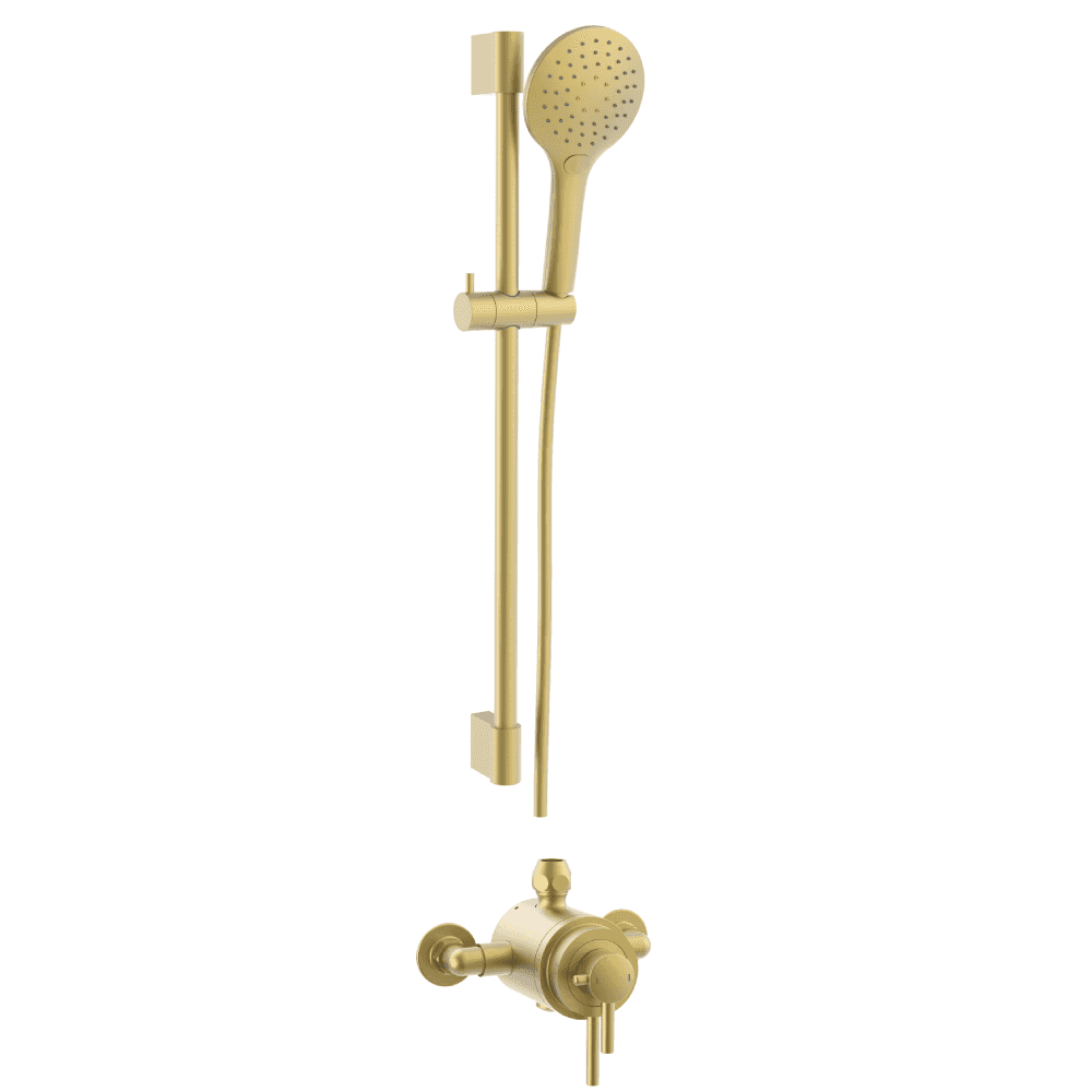 Astini Conwy Brushed Brass Concentric Dual Control Shower Valve & Riser Rail Kit