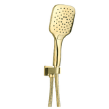 Astini Brushed Brass Square Wall Outlet Elbow with Bracket, Hose & Hand Shower