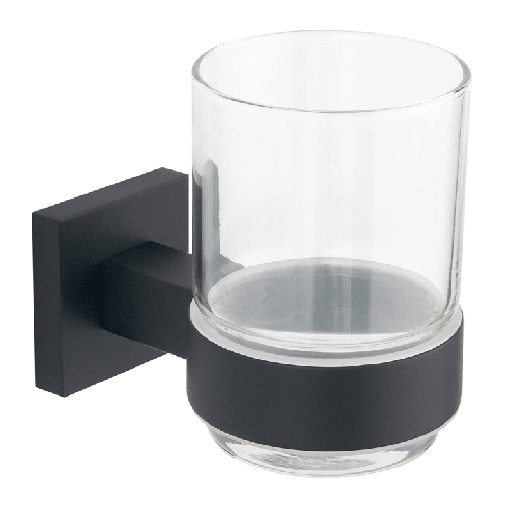 Astini Sydney Matte Black Square Tumbler & Holder