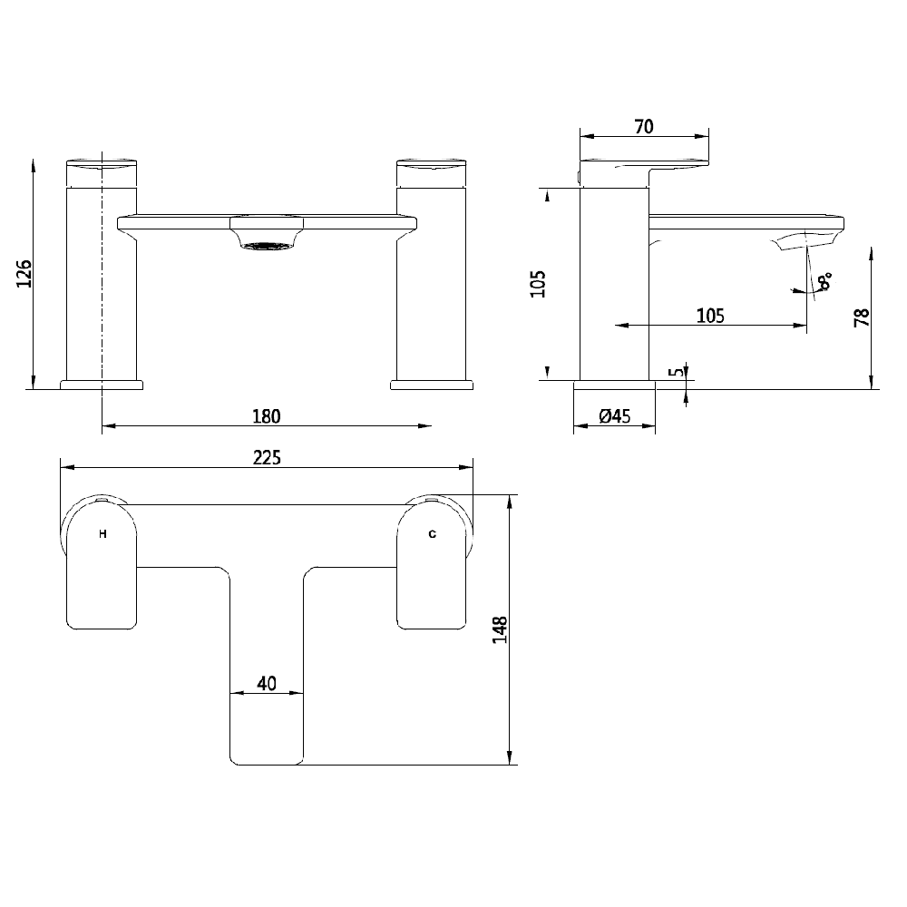 Astini Risca Brushed Brass 2TH Bath Filler Tap