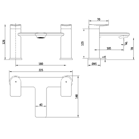 Astini Risca Brushed Brass 2TH Bath Filler Tap