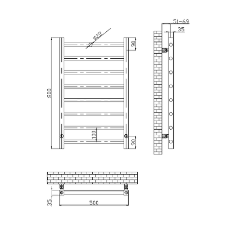 Astini Sanson Brushed Brass 800x500 Ladder Towel Rail