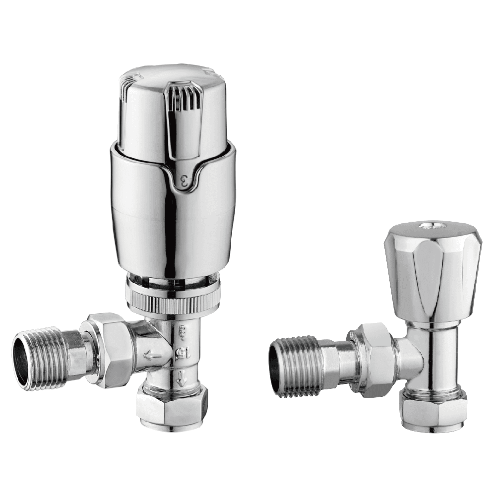 Astini Thermostatic Controlled Chrome Angled Radiator Valves