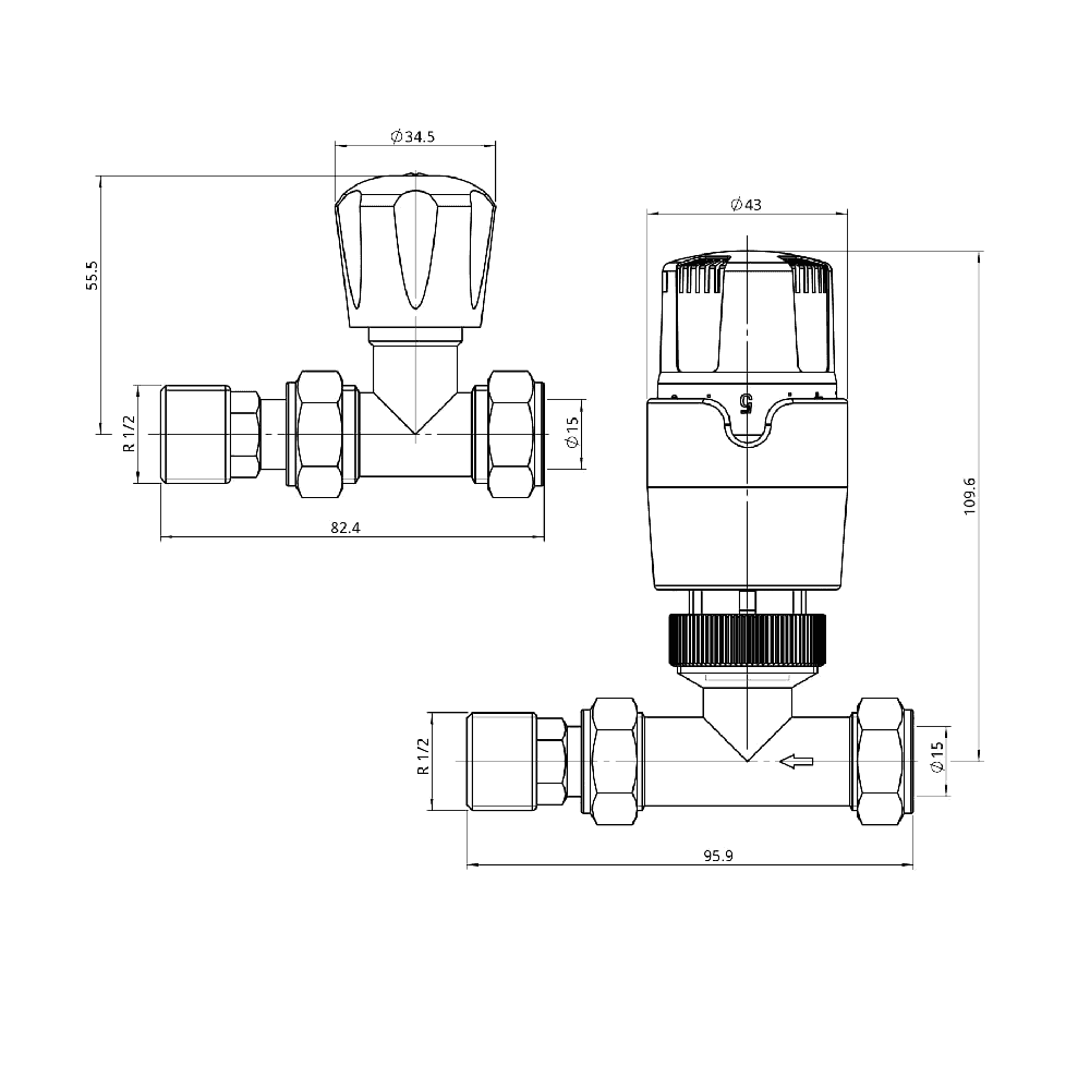 Astini Thermostatic Controlled Chrome Straight Radiator Valves