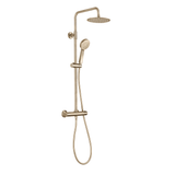 Astini Plumb Essentials Brushed Brass Round Thermostatic Overhead Shower Kit