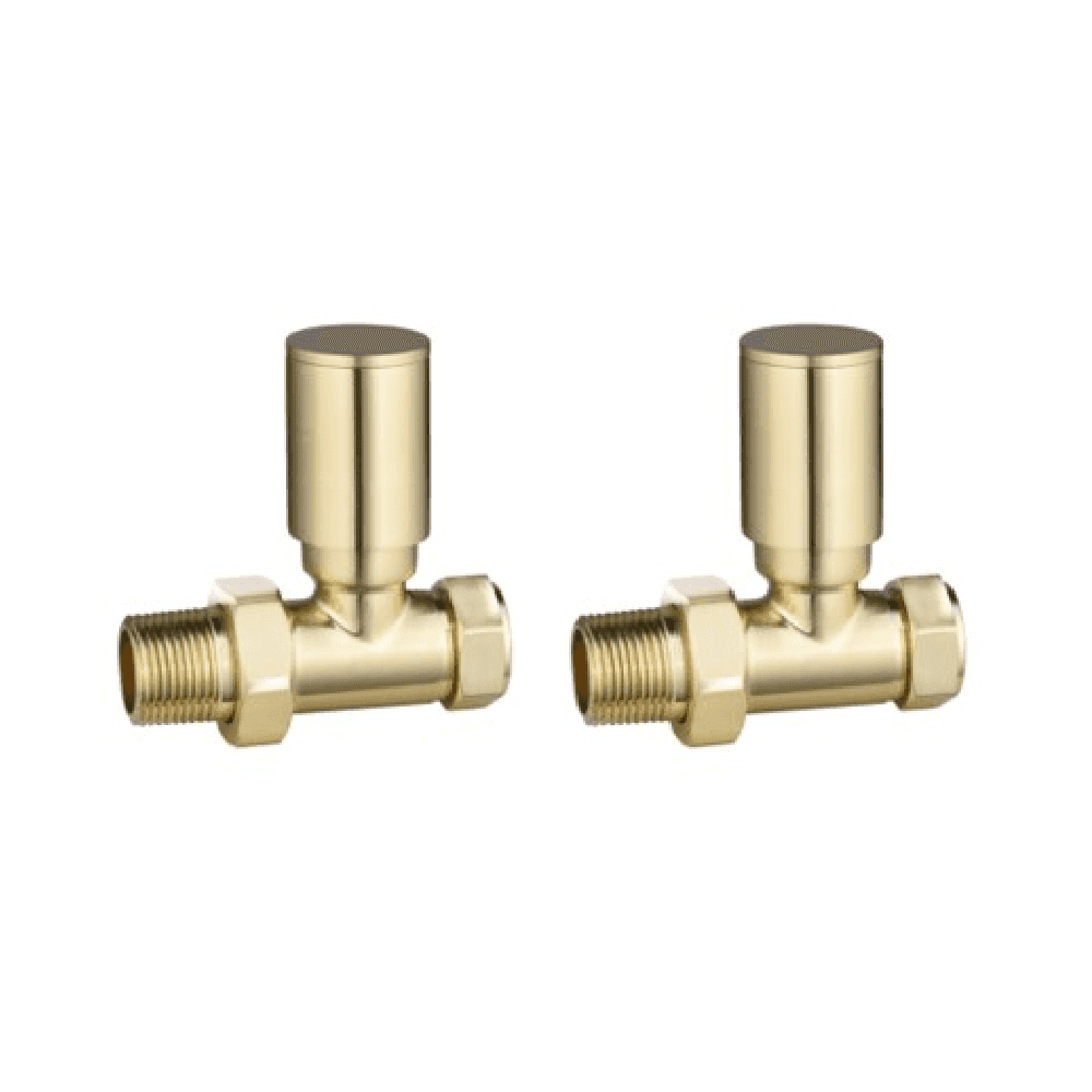 Astini Brushed Brass Round Straight Radiator Valves