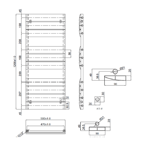 Astini Hampden Anthracite 1200x500 Aluminium Radiator