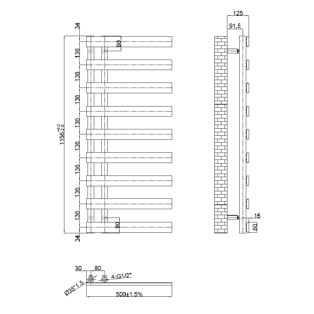 Astini Milton Chrome 1156x500 Designer Offset Towel Radiator
