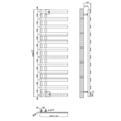 Astini Milton Chrome 1564x500 Designer Offset Towel Radiator