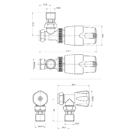 Astini Thermostatic Controlled Black Angled Radiator Valves