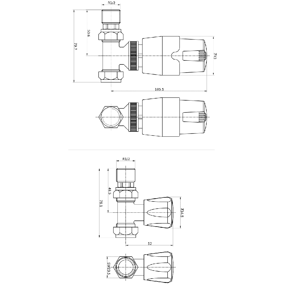 Astini Thermostatic Controlled Black Straight Radiator Valves