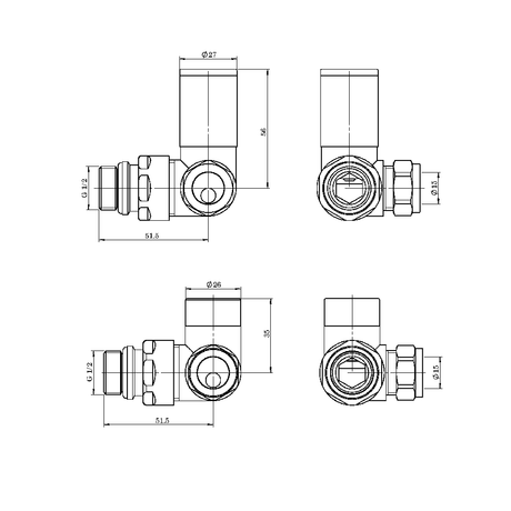 Astini Black Corner Towel Rail Radiator Valves