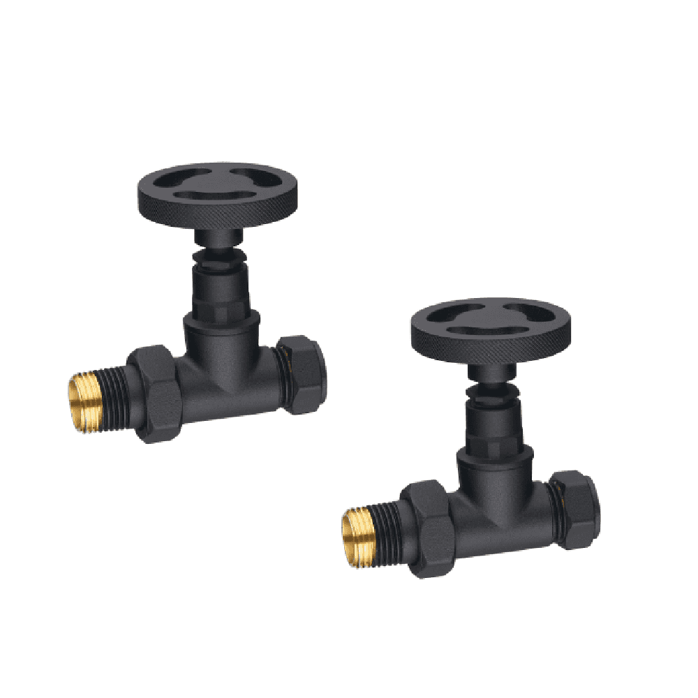 Astini Maesteg Industrial Straight Radiator Valve with Chrome, Orca Black, Anthracite, Brushed Brass Finishes