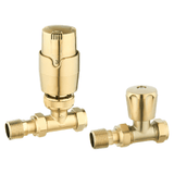 Astini Thermostatic Controlled Brushed Brass Straight Radiator Valves