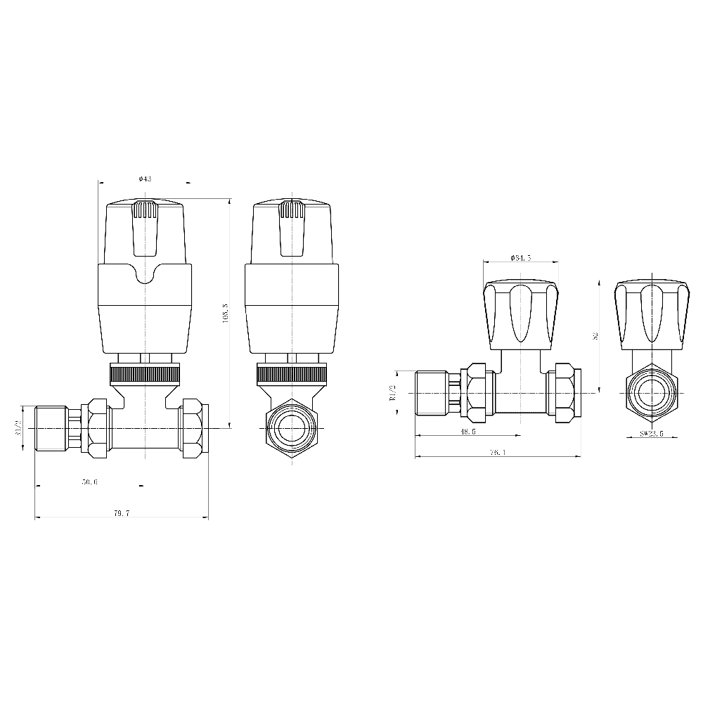 Astini Thermostatic Controlled Brushed Brass Straight Radiator Valves