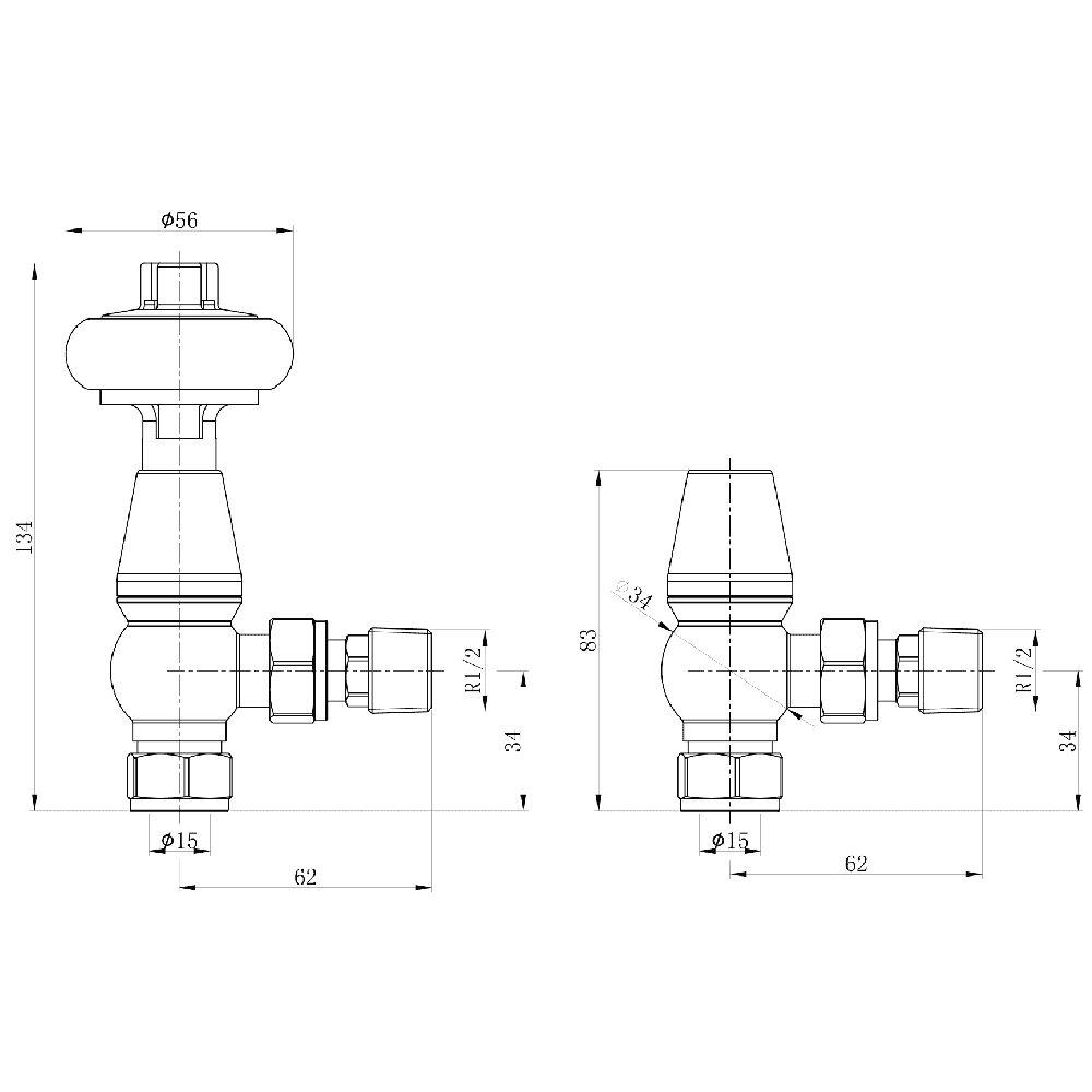 Astini Caerleon Chrome Wooden Head Angled Radiator Valve