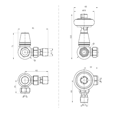 Astini Caerleon Black Nickel Wooden Head Corner Radiator Valve