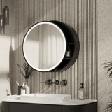Astini Monty Round Black Single Door LED Mirror Cabinet