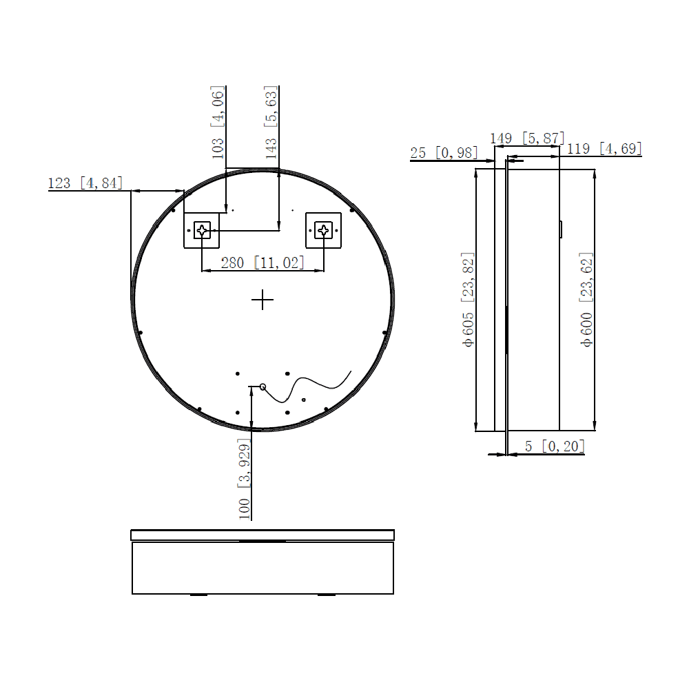 Astini Monty Round Black Single Door LED Mirror Cabinet