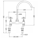Astini Victoria Twin Crosshead Kitchen Sink Bridge Mixer Tap