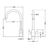 Astini Roxor Mono Dual Lever Kitchen Mixer Tap with Brushed Brass, Matt Black & Chrome Finish