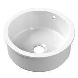 Astini Round Inset/Undermount 460 1.0 Bowl White Ceramic Kitchen Sink with Waste & Overflow