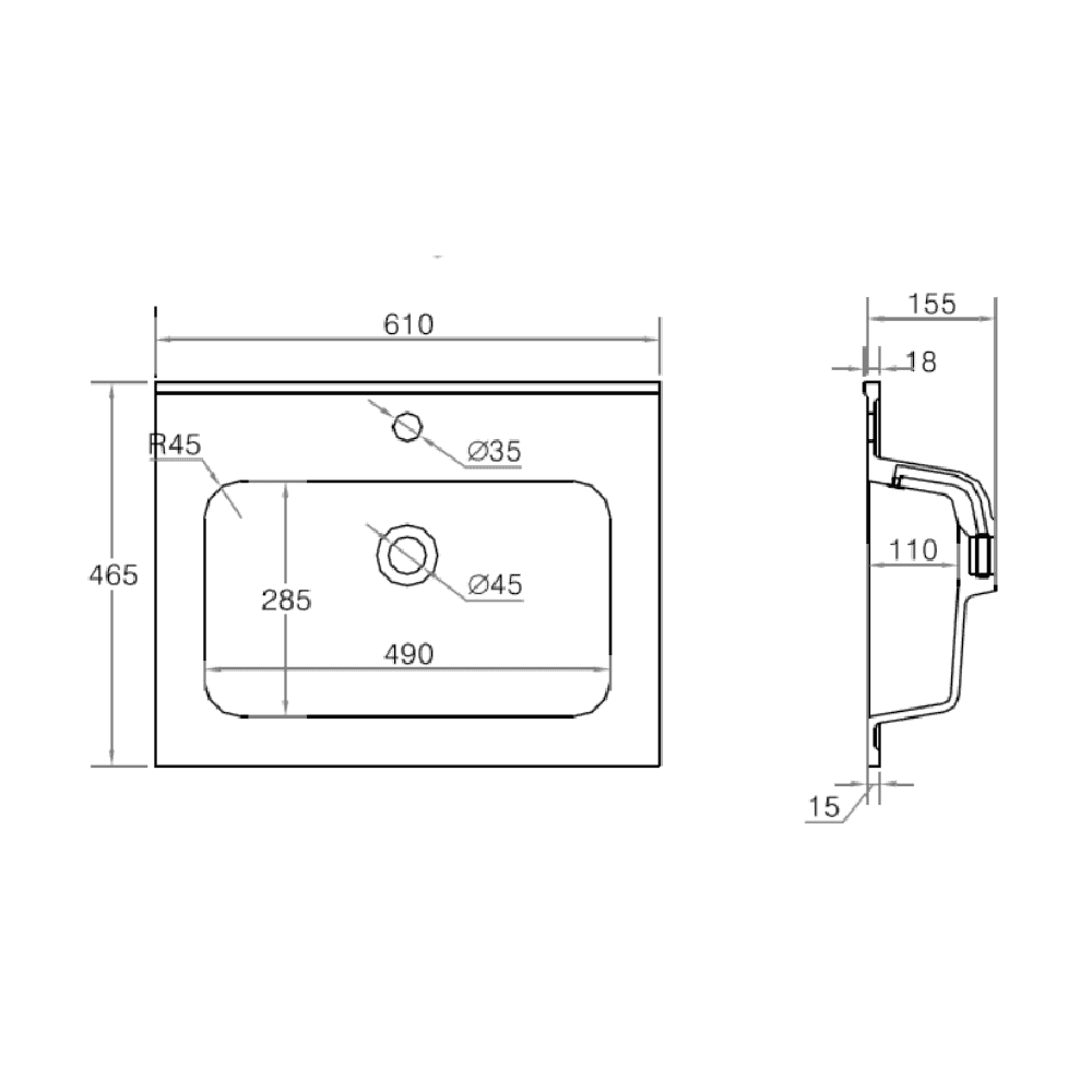 Astini Flauto 600 Wall Hung Vanity Unit & Basin