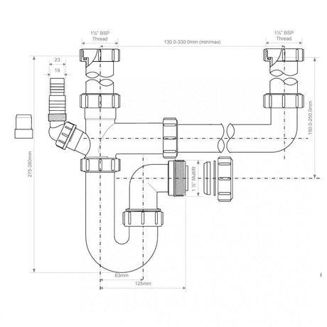 Astini 1.5 & 2.0 Bowl Kitchen Sink Plumbing Kit With Appliance Connection SK2