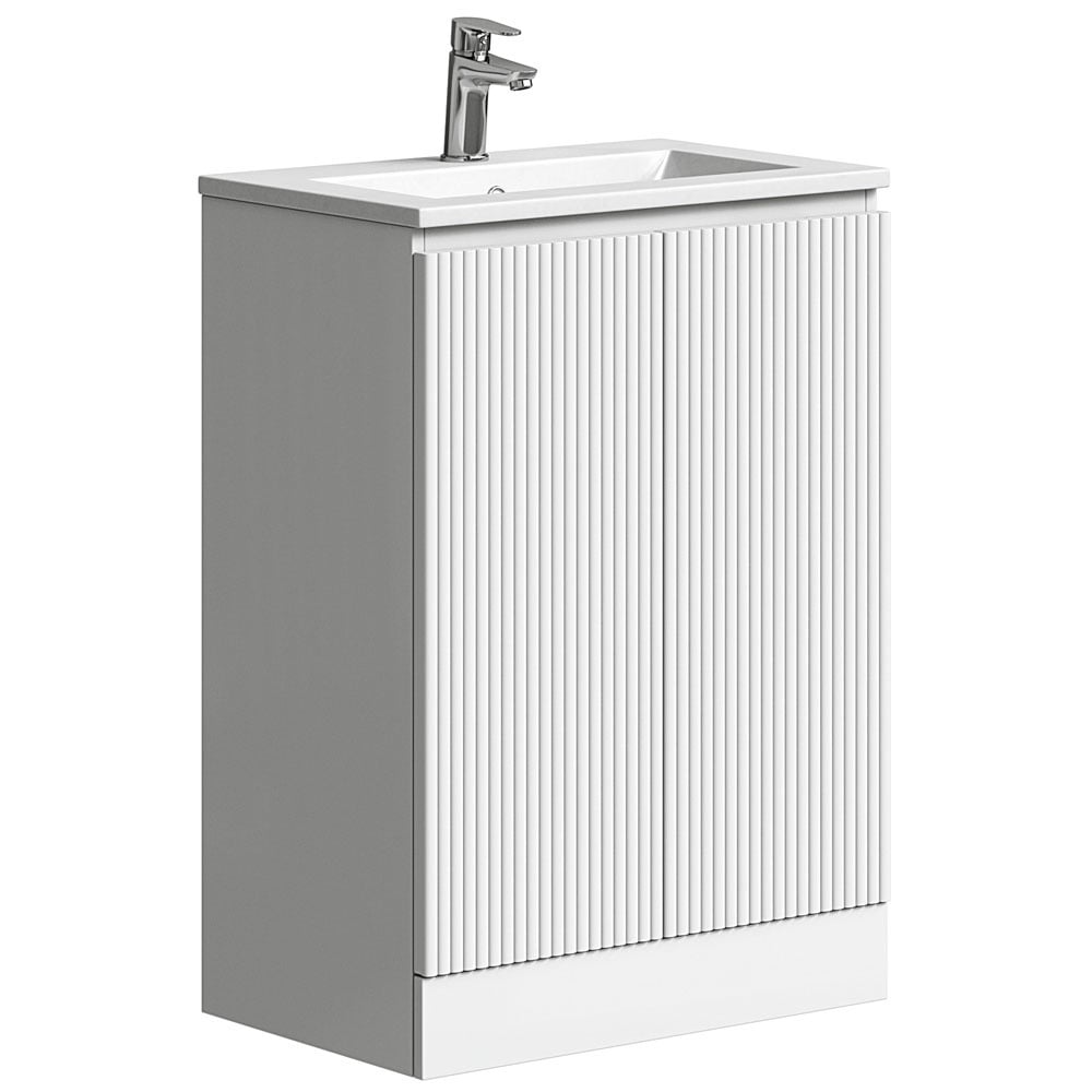 Astini Plumb Essentials 600mm Fluted White Double Door Floor Standing Vanity Unit