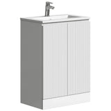 Astini Plumb Essentials 600mm Fluted White Double Door Floor Standing Vanity Unit