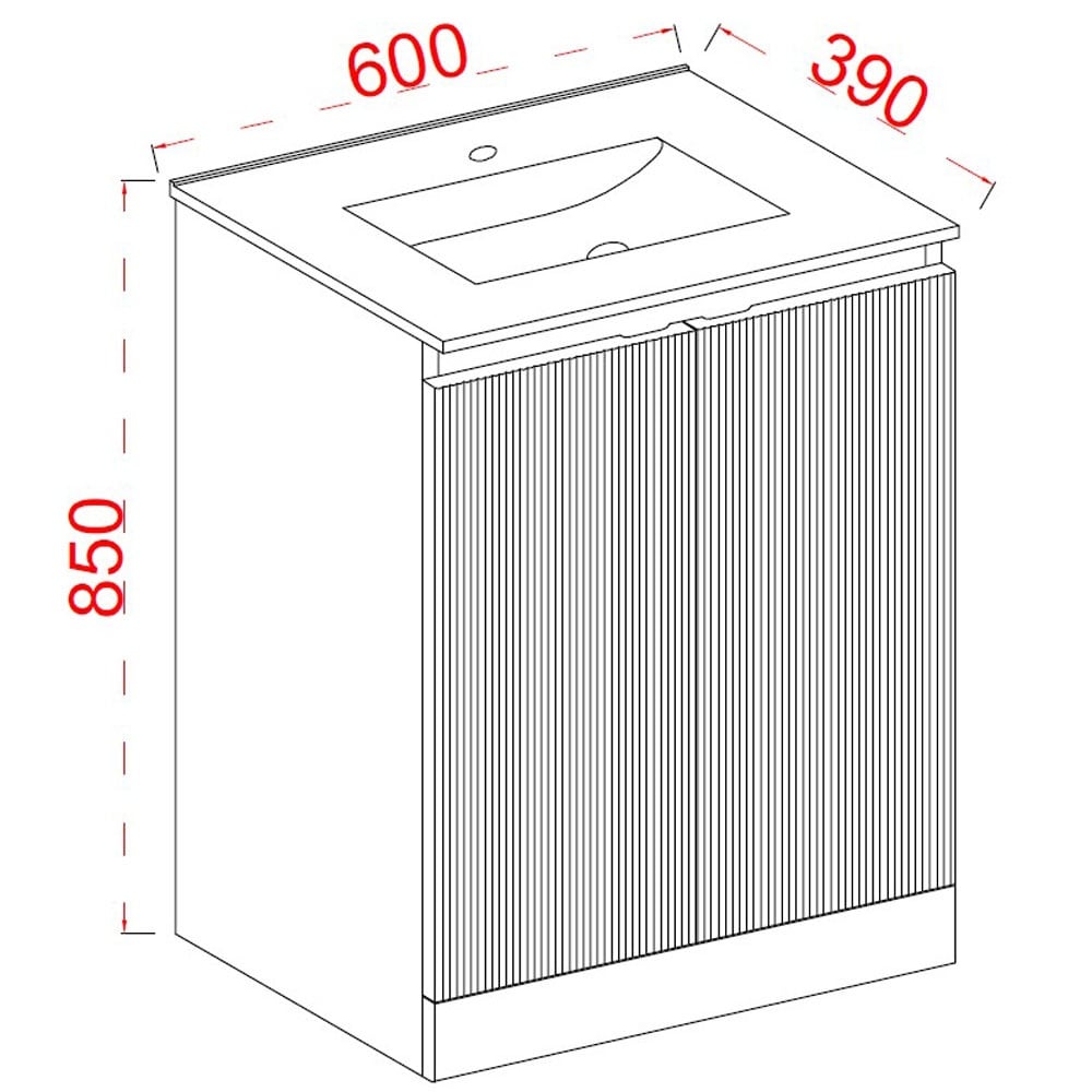 Astini Plumb Essentials 600mm Fluted White Double Door Floor Standing Vanity Unit