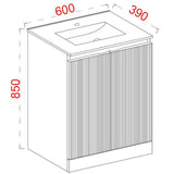Astini Plumb Essentials 600mm Fluted White Double Door Floor Standing Vanity Unit