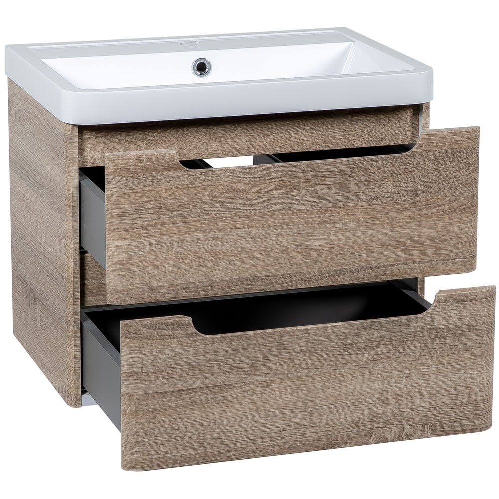 Astini Monza 600mm Country Oak Wall Hung Vanity Unit & Basin