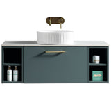 Astini Piatta 1000mm Smoked Sage Wall Hung 2 Side Storage Vanity Unit With Counter Top