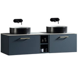 Astini Piatta 1400mm Midnight Shadow Wall Hung Double Vanity W/ Storage Box & Counter Top