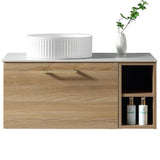 Astini Piatta 800mm Country Oak Wall Hung Vanity W/ LH Side Storage & Counter Top